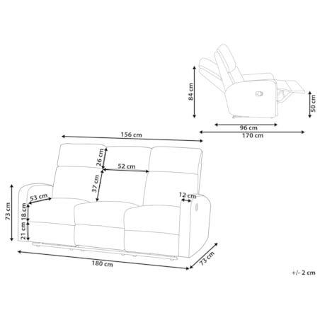 Sofa z elektryczną funkcją relaksu VERDAL Welur Beżowoszary dla 3 osób