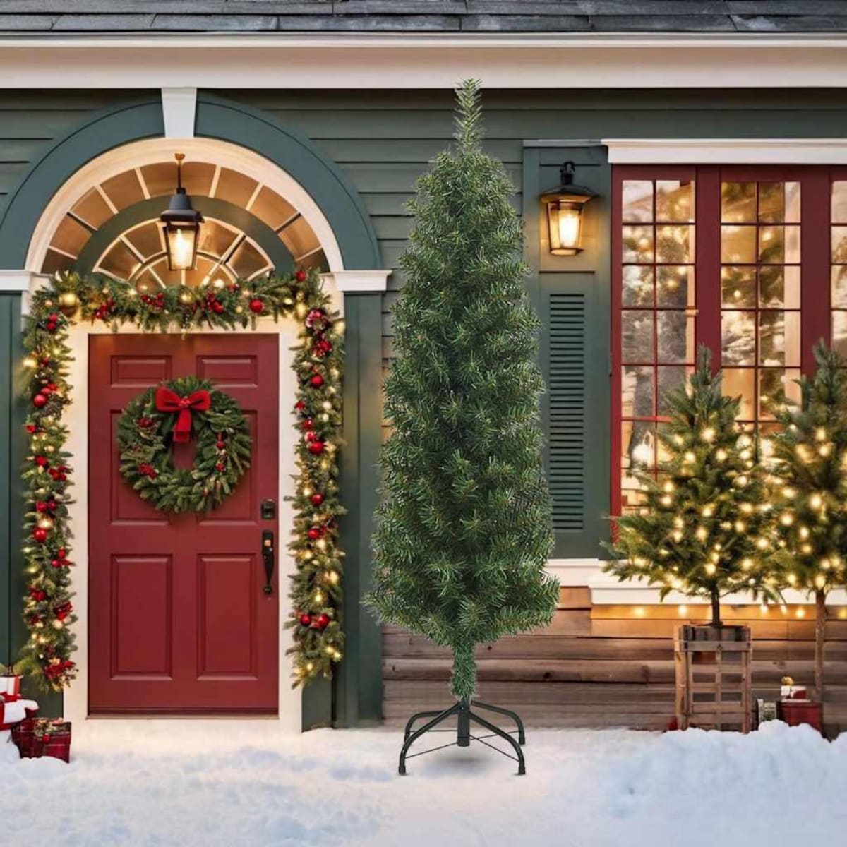 vidaXL Smukła sztuczna choinka ze stojakiem, zielona, 210 cm, PVC