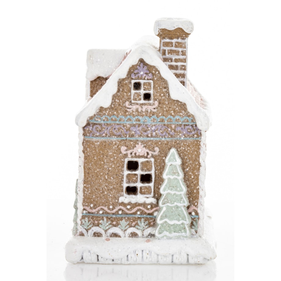 Domek piernikowy LED 15x12,5x9,5 cm z różowym dachem