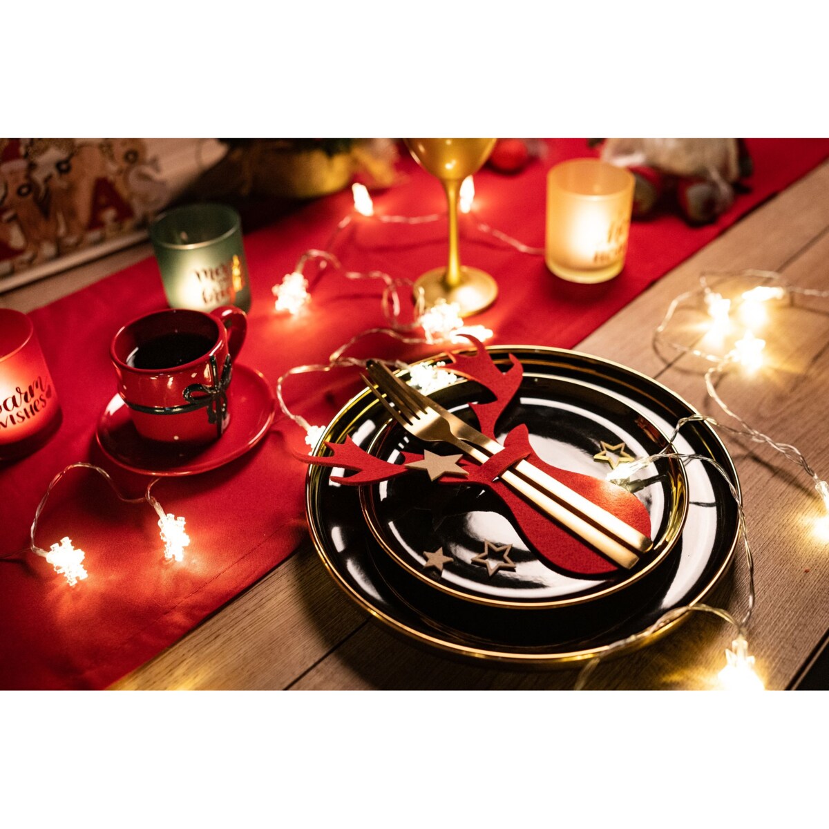 Pokrowiec na sztućce Świateczny 6 szt Renifer Czerwony