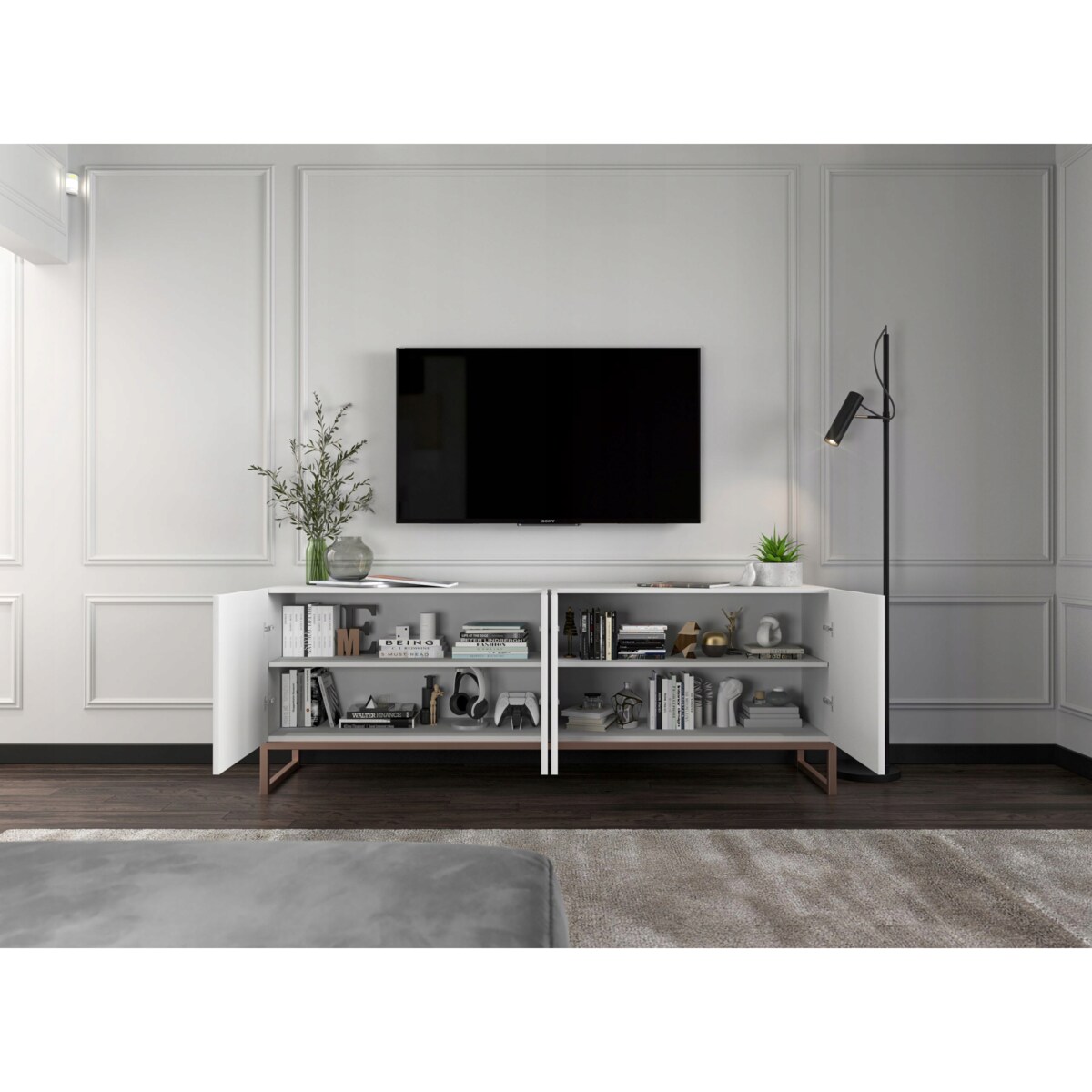 Szafka RTV Glamour Nowoczesna Komoda RTV Biały Mat 150 cm