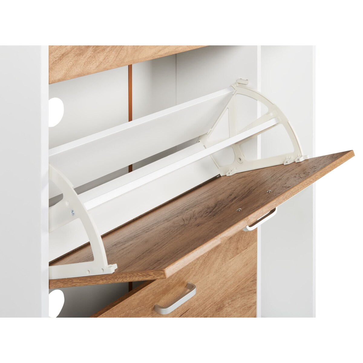 Szafka na buty 2 przegrody jasne drewno z białym MACKAY