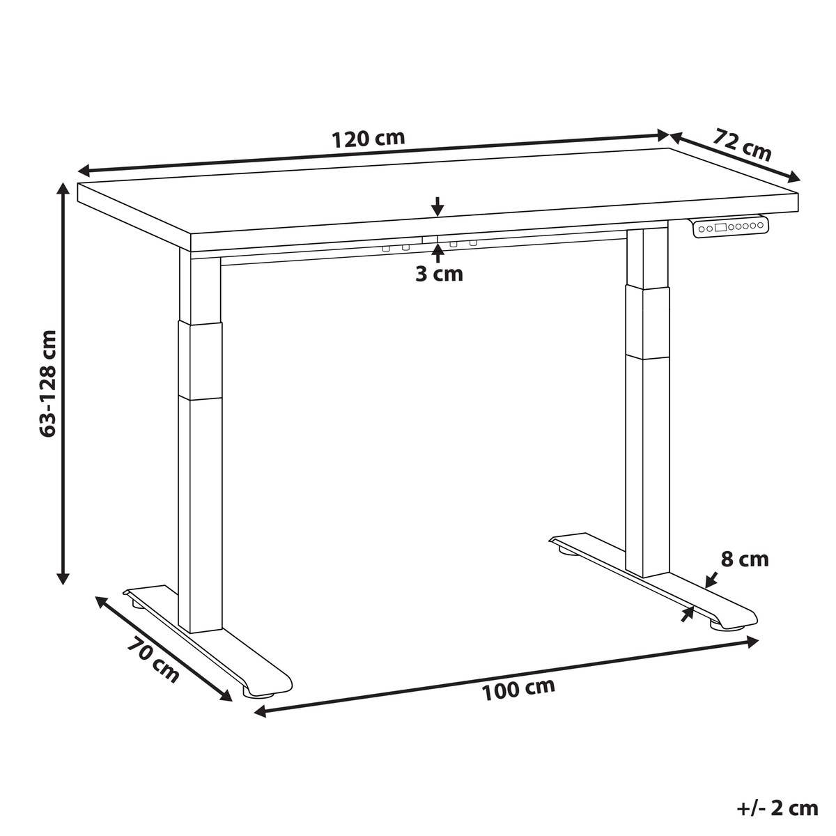 Biurko regulowane elektrycznie DESTINES Szary/ biały 120 cm 72 cm