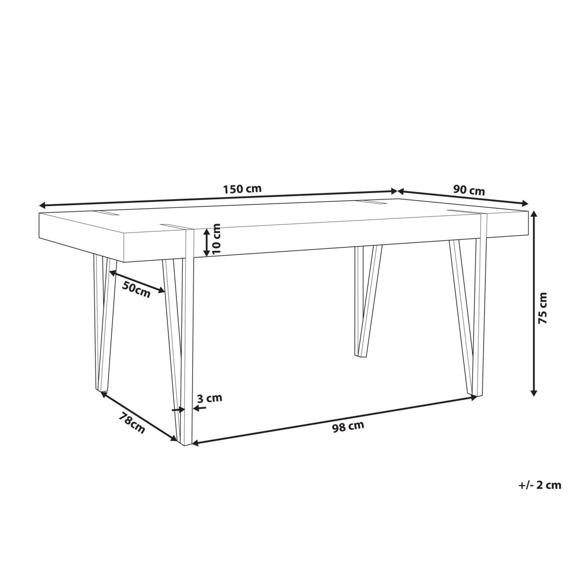Stół do jadalni 150 x 90 cm efekt betonu z czarnym ADENA