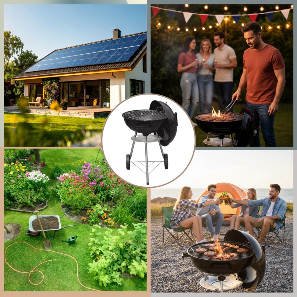Grill węglowy ogrodowy, z pokrywą, na kółkach, KINGHOFF