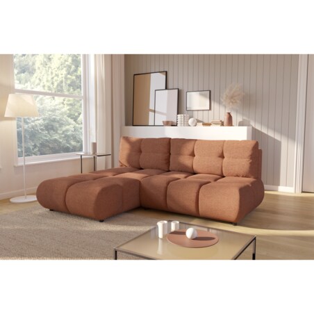 Pikowany Narożnik MILA rozkładany bez boczków lewy ceglasty