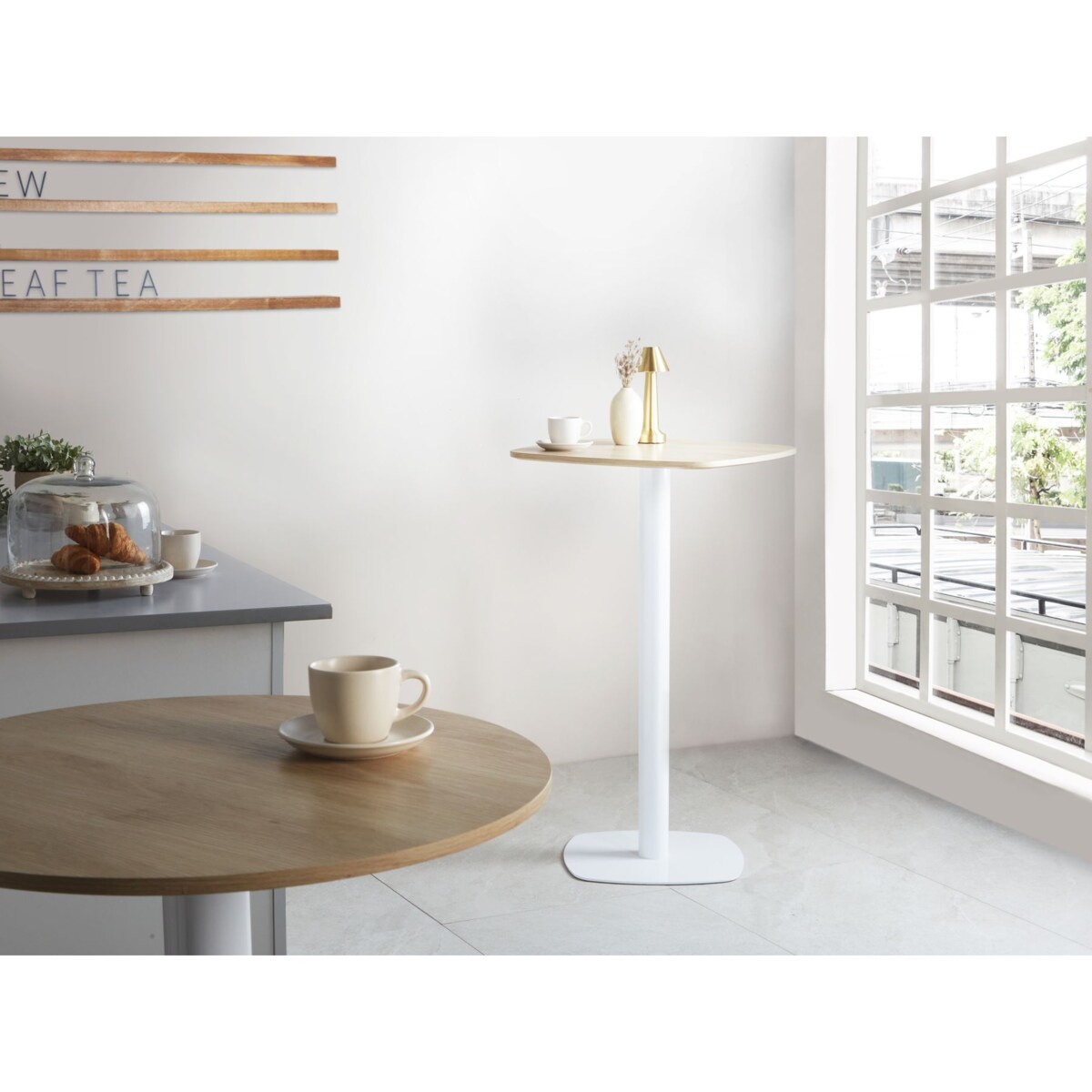 Stół barowy MORELLA Jasny brąz/ biały 60 cm