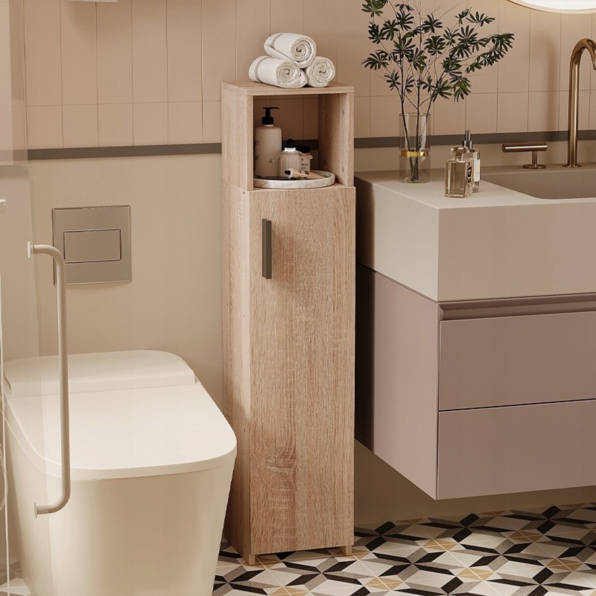 Szafka łazienkowa wąska brązowa drzwi nowoczesna 101cm