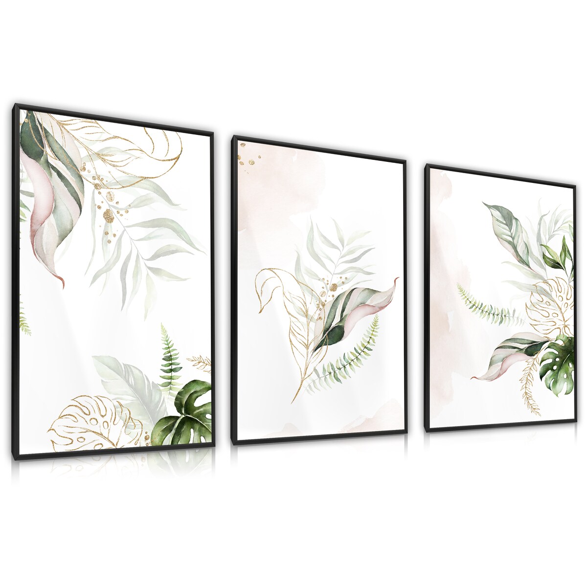 Zestaw 3x Plakat W Ramie AKWARELOWE Liście W Stylu Boho 30x40cm
