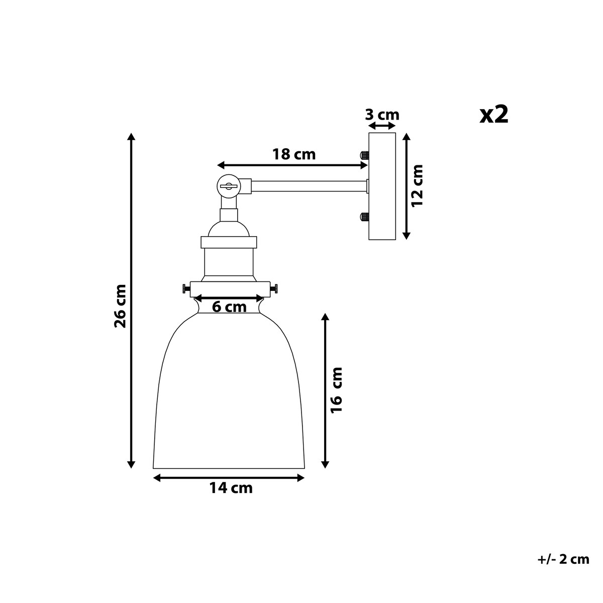 Zestaw 2 lamp ściennych LOVAT Regulowana Metal Przezroczysty Czarny