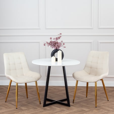 Krzesło tapicerowane welurowe beżowe pikowane glamour złote nogi