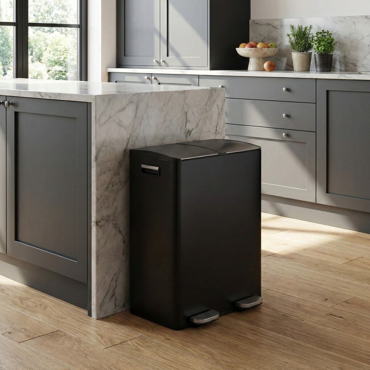 Dwukomorowy kosz na śmieci SECTOR z pedałem, 2 × 30 l