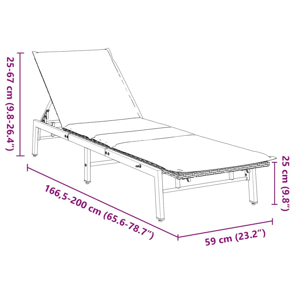vidaXL Leżak z poduszką, brązowy, polirattan