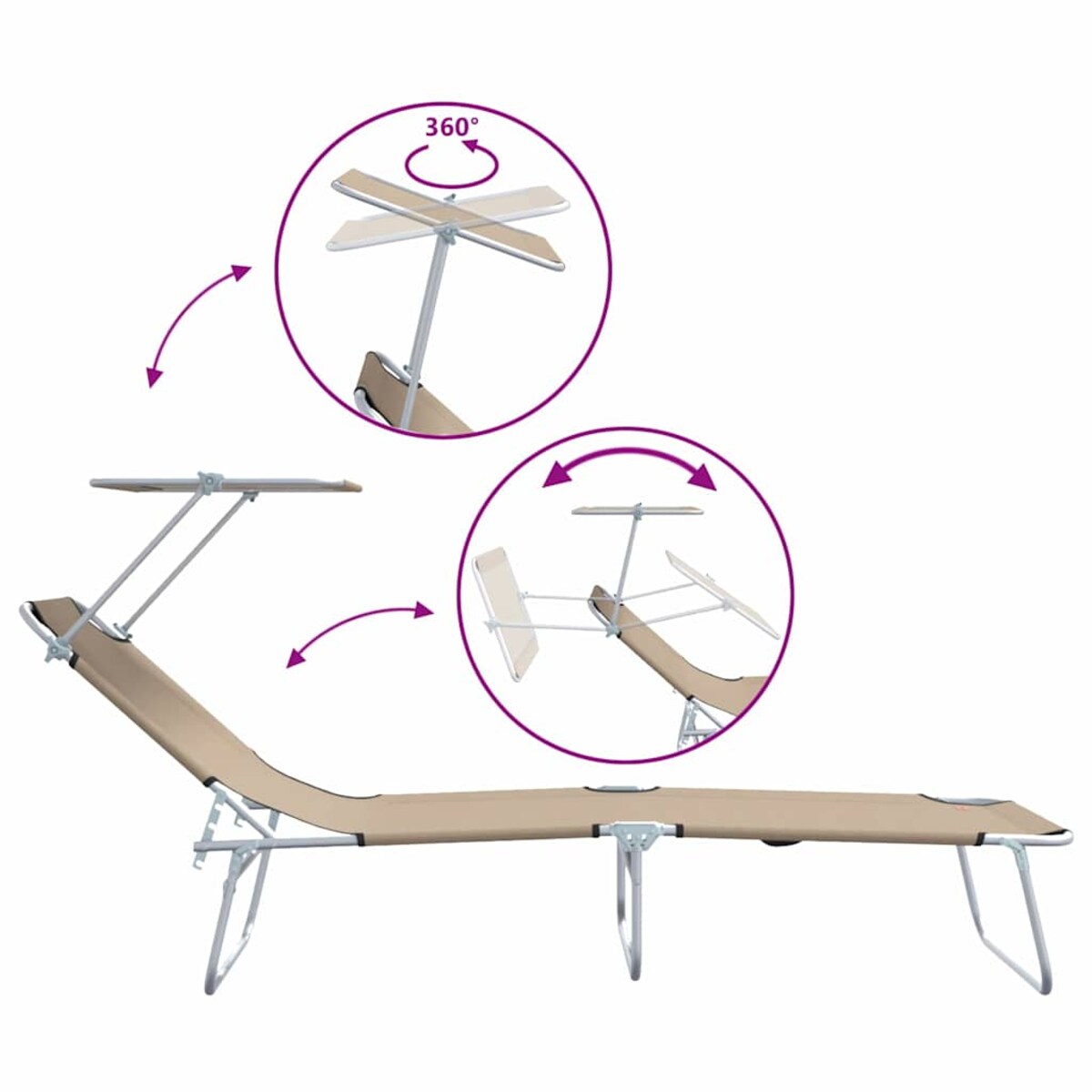 vidaXL Leżak 2-osoba 2 pcs Ciemnoszary 58 x 188 x 77cm tkanina