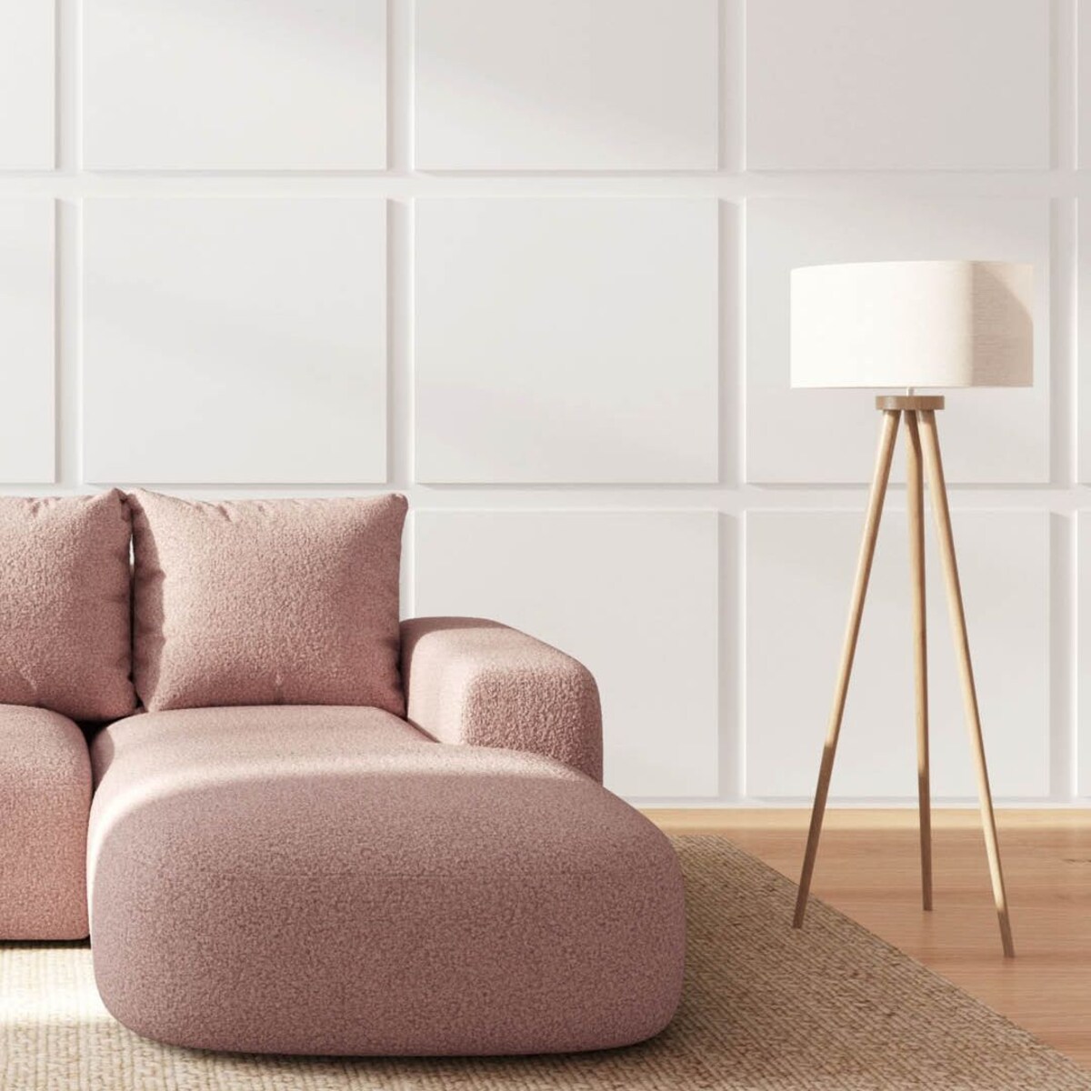 Monce Sofa narożna prawa pastelowy różowa
