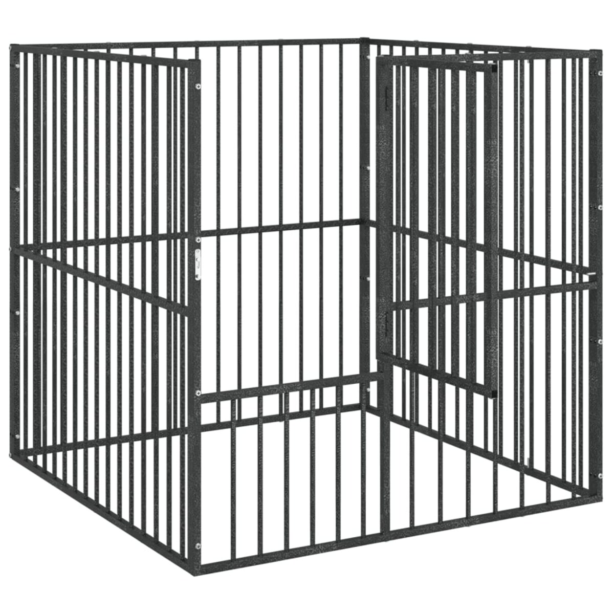 vidaXL Kojec dla psa, 4 panele, czarny, stal galwanizowana