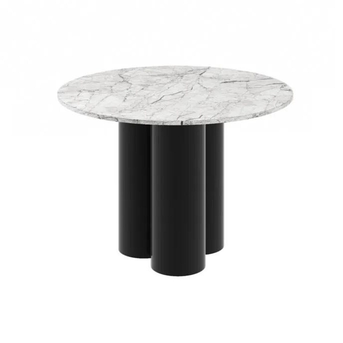 Stół okrągły RAVEO 100x100 biały marmur venatino/czarny połysk
