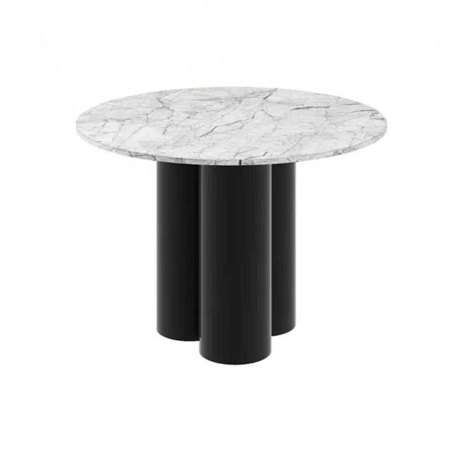 Stół okrągły RAVEO 100x100 biały marmur venatino/czarny połysk