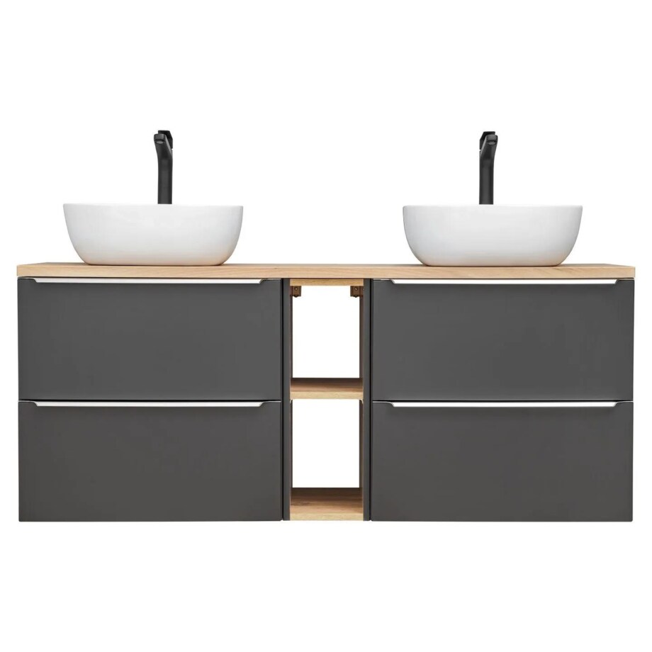 Szafka pod umywalkę CAPRI 820 + CAPRI 820 + CAPRI 810 140 cm czarna mat zestaw z blatem