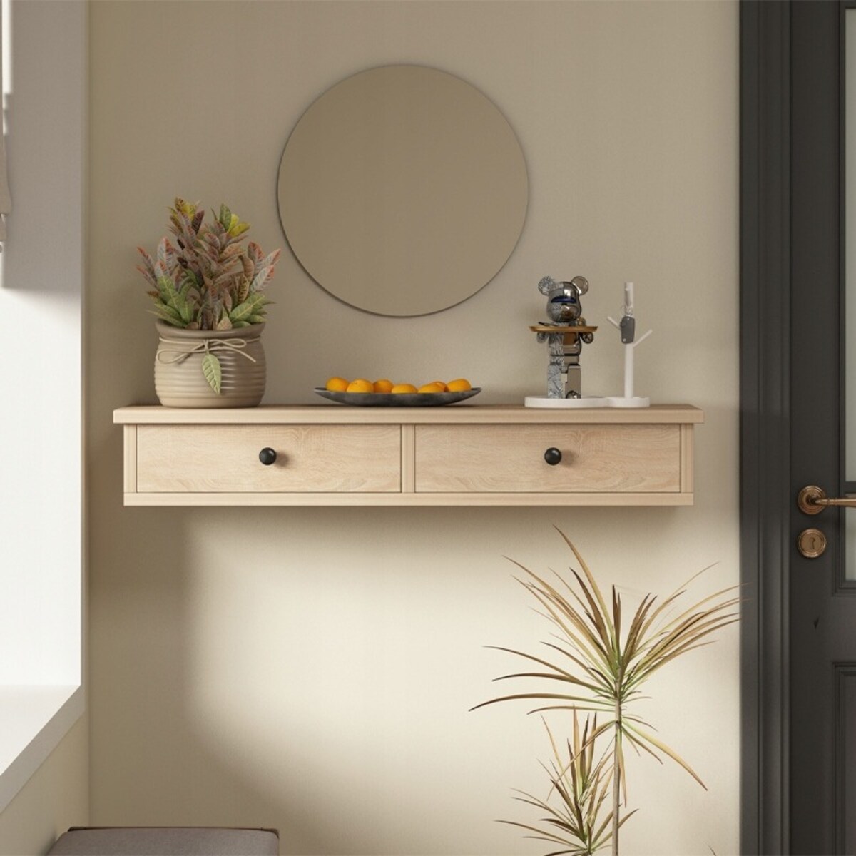 Półka wisząca z szufladami brązowa nowoczesna loft sypialnia ścienna 64 cm