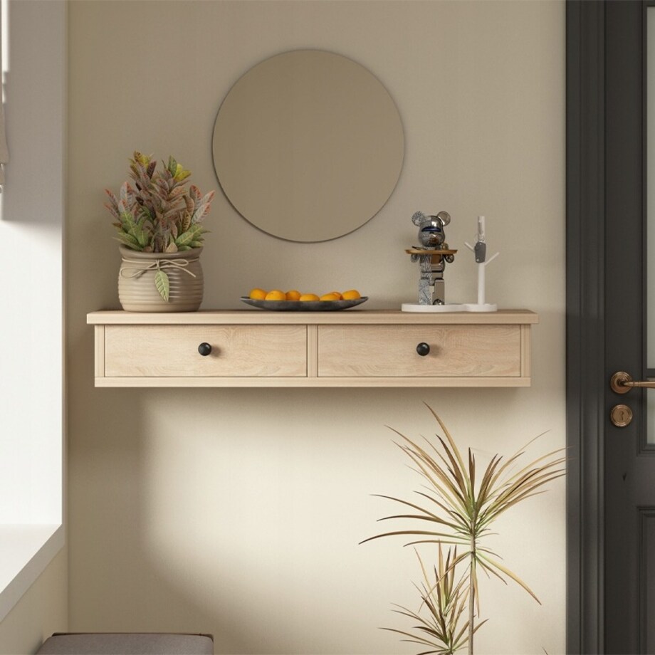 Półka wisząca z szufladami brązowa nowoczesna loft sypialnia ścienna 64 cm