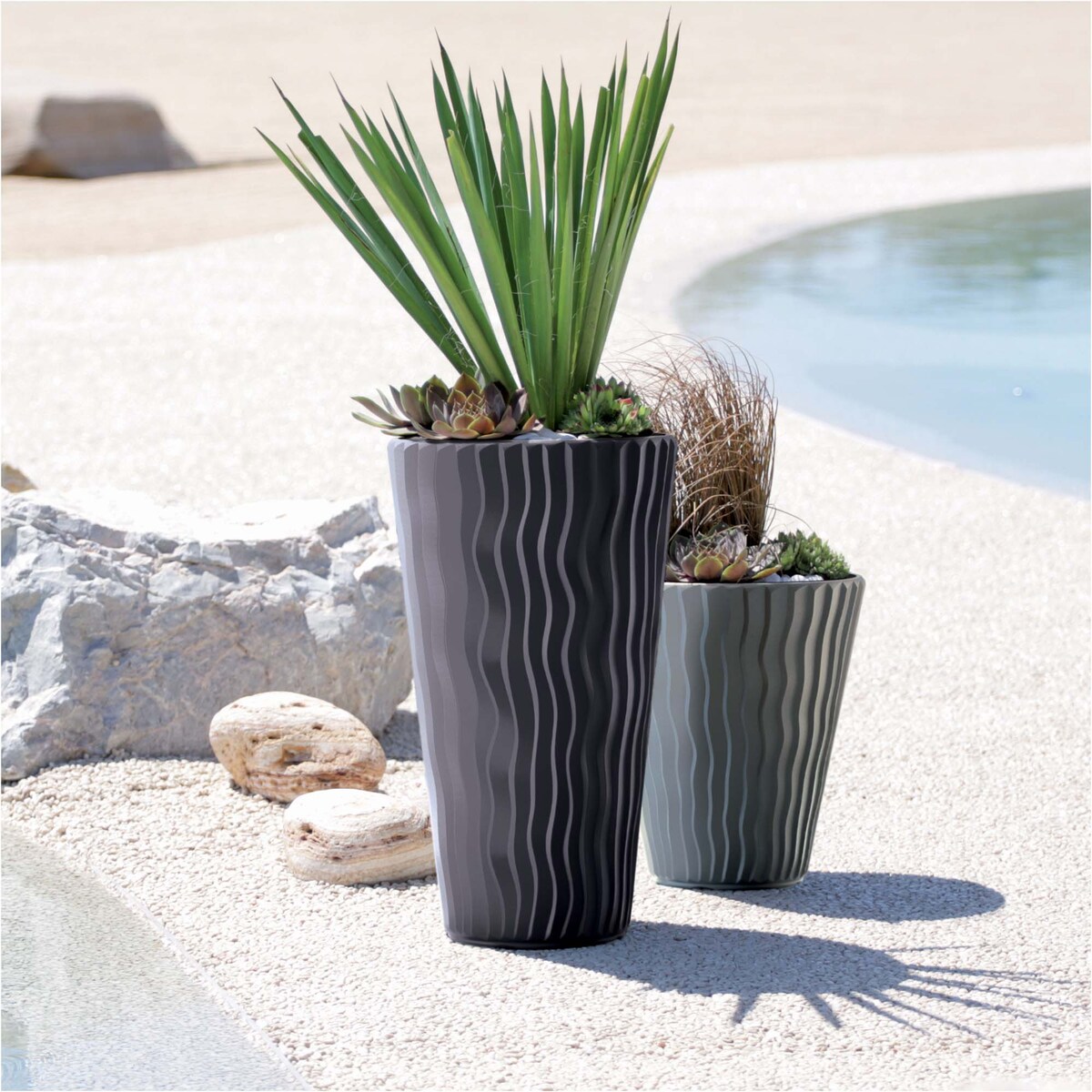 Doniczka Donica Ogrodowa 29,7 Cm Okrągła Wysoka Na Taras Do Ogrodu Domu Antracytowa