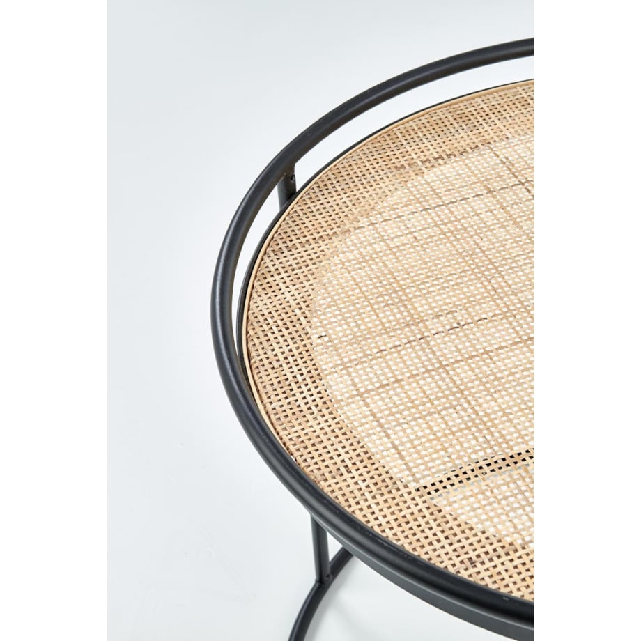 ZESTAW 2 STOLIKÓW Nabul okrągłe NATURALNY RATTAN czarna stal