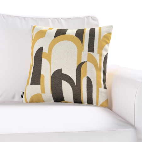 Poszewka Kinga na poduszkę 43x43 czarno-żółte wzory na kremowym tle