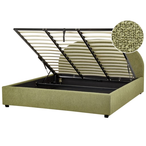 Łóżko z pojemnikiem boucle 180 x 200 cm zielone oliwkowe VAUCLUSE