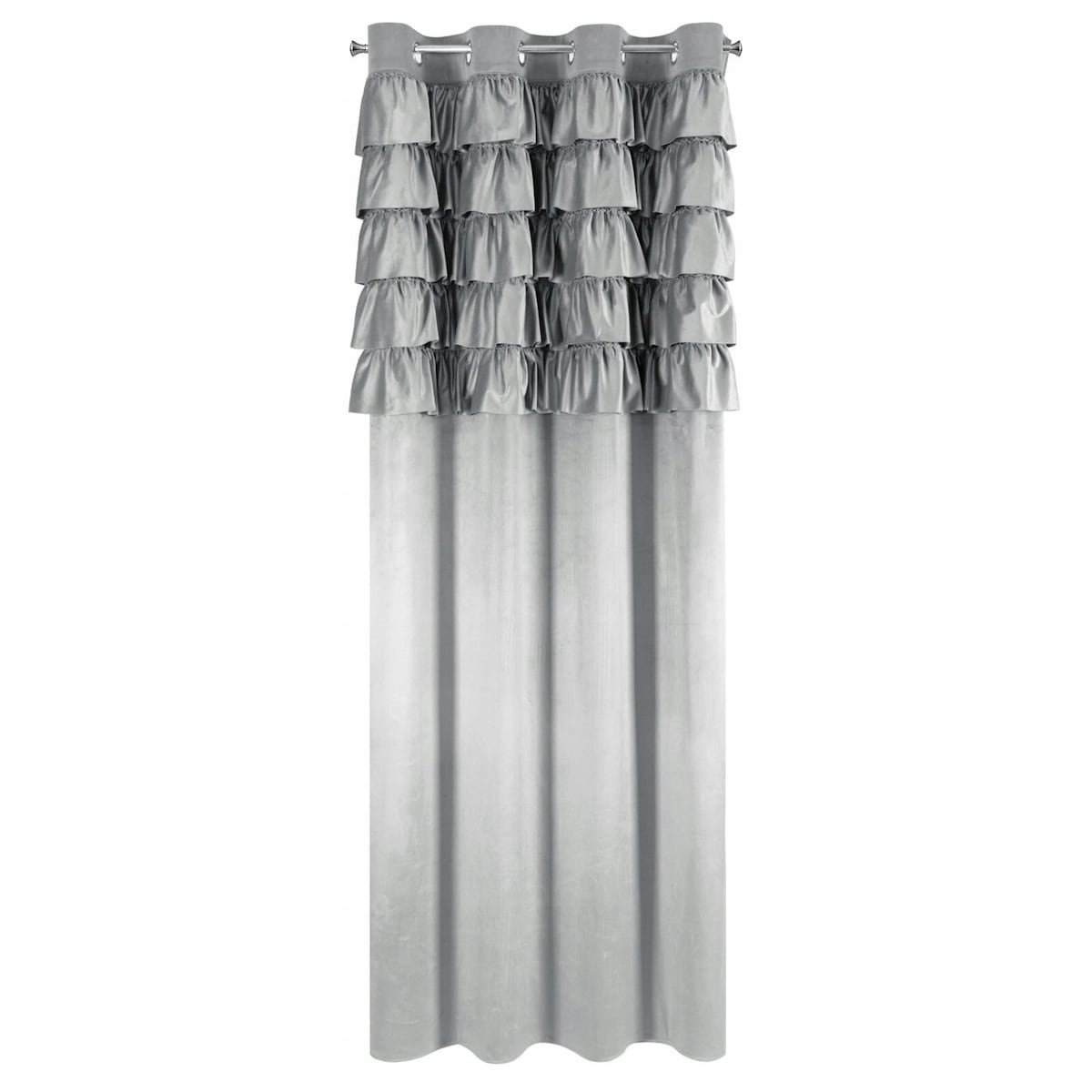 Zasłona WELUROWA Gotowa na PRZELOTKACH z FALBANAMI Aura 140 x 250 SREBRNA