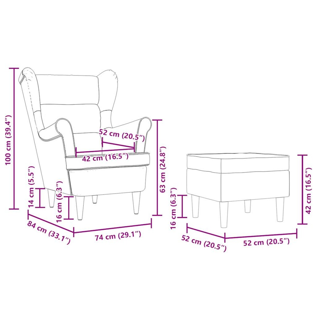 vidaXL Fotel z podnóżkiem, kremowy, tapicerowany tkaniną