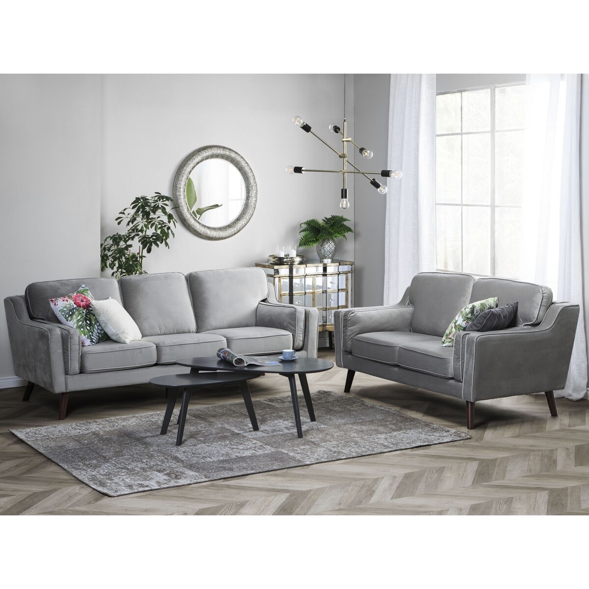 Sofa 3-osobowa welurowa jasnoszara LOKKA