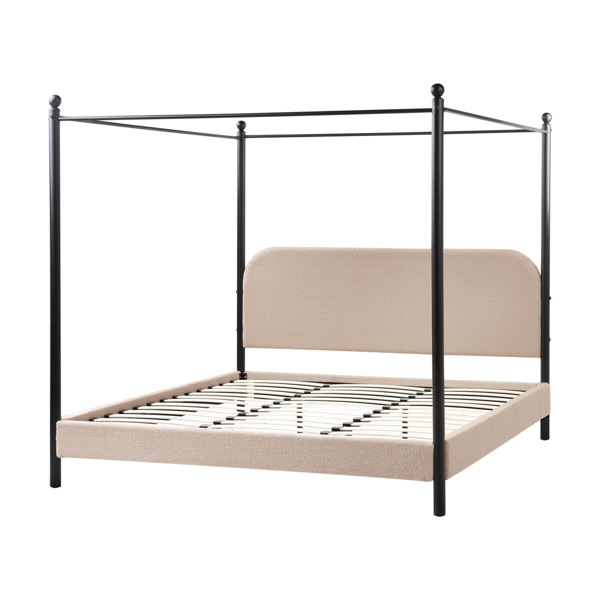 Łóżko z baldachimem Boucle DANNEMOIS 180 x 200 cm Beżowoszary