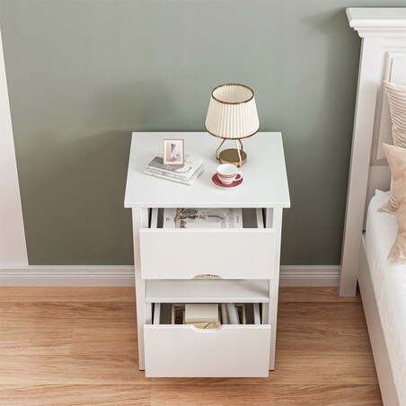 Szafka nocna biała z 2 szufladami nowoczesna loft stolik do sypialni 45 cm