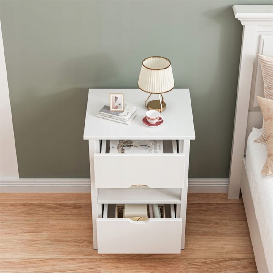 Szafka nocna biała z 2 szufladami nowoczesna loft stolik do sypialni 45 cm