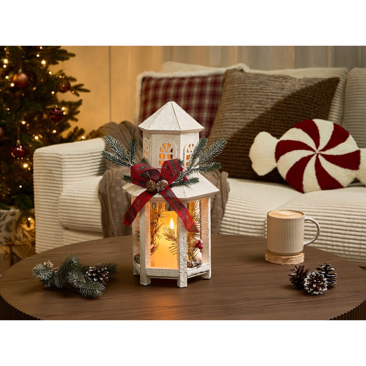 Lampion LED LED SAVIVESI Wzór świąteczny 38 cm Biały