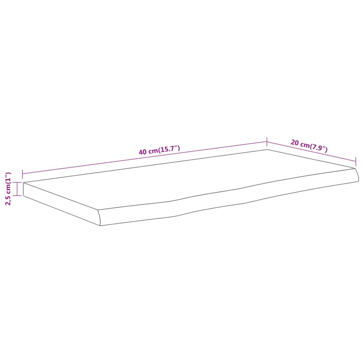 vidaXL Półka ścienna, 40x20x2,5 cm, drewno akacjowe, naturalna krawędź