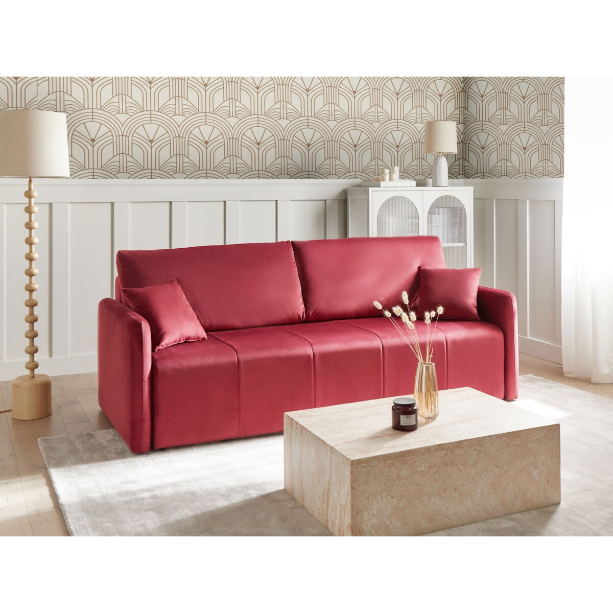 Sofa rozkładana dla 3 osób EGGE Welur Burgundowy