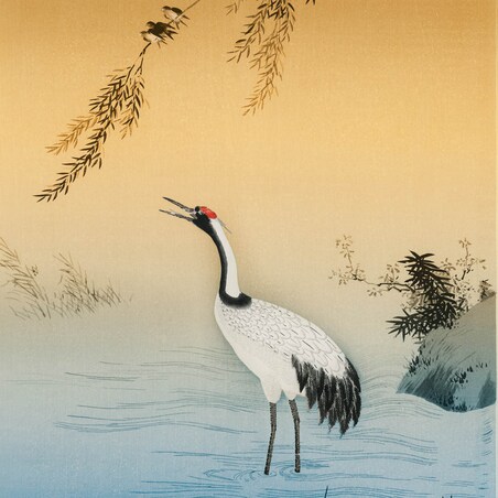 bawełniana poszewka na poduszkę - Żuraw i zachodzące słońce 45x45 cm