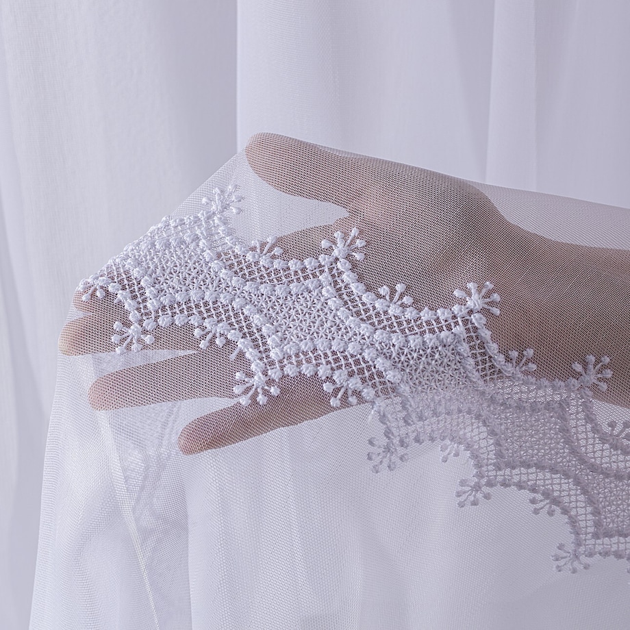 Firana na haczykach flex podwójnych 300x265 biały ze wzorem