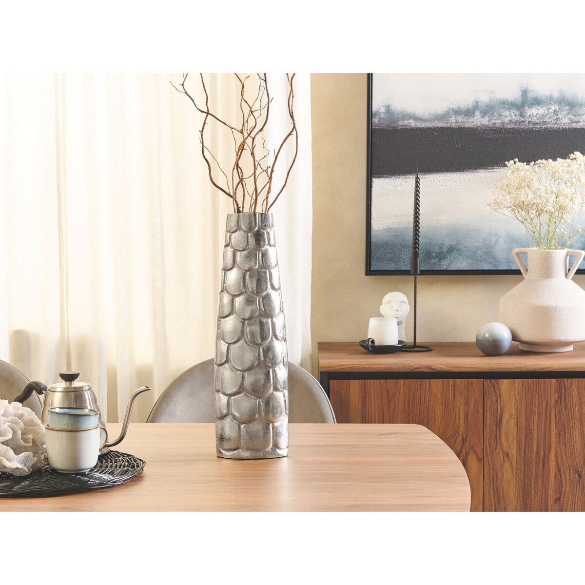 Wazon na kwiaty metalowy srebrny SUKHOTHAI