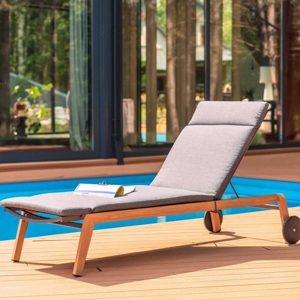 Leżak ogrodowy Duisburg szary, na kółkach