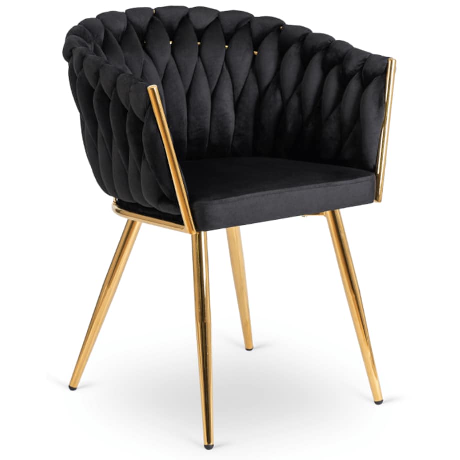 Krzesło Tapicerowane Glamour CAPI Plecione Czarne Do Salonu