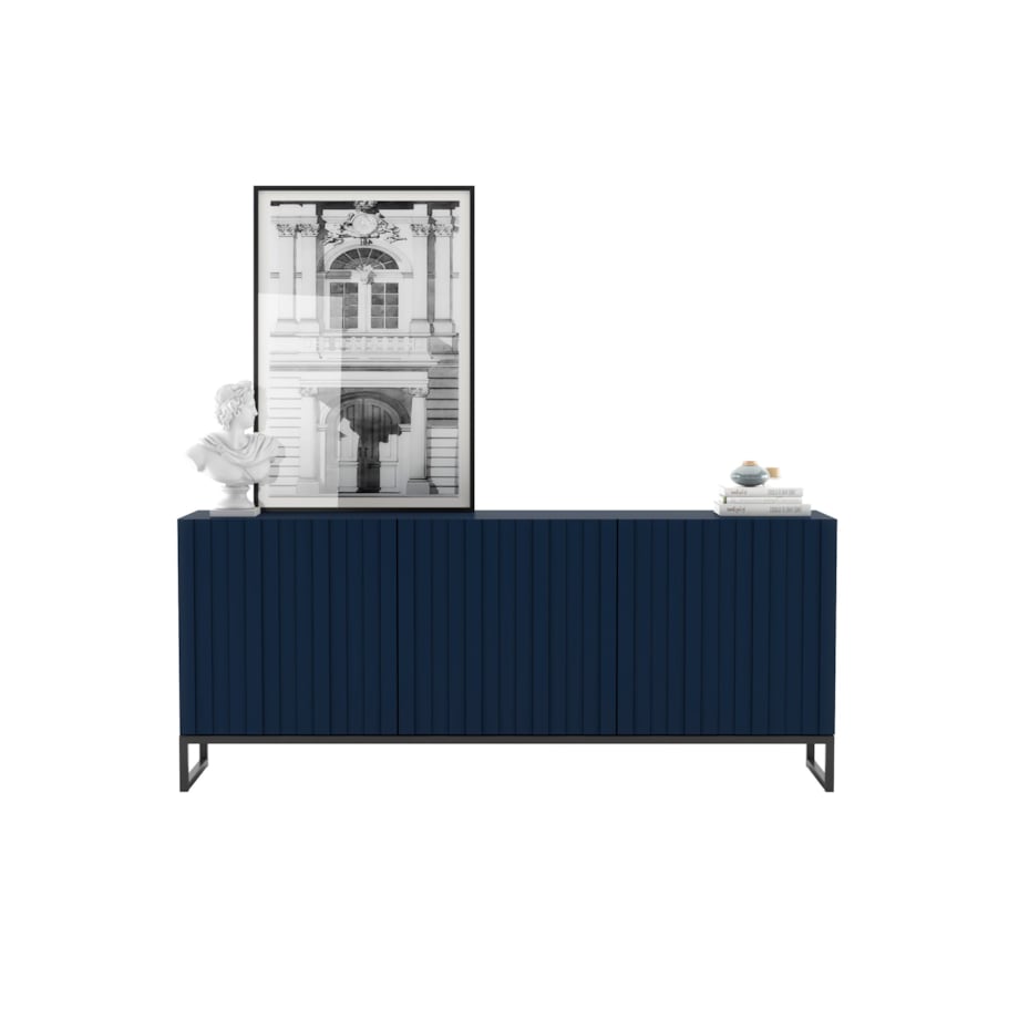 Komoda RTV Glamour Szafka RTV Loft Granatowy MAT 168 cm Czarna Rama Metalowa