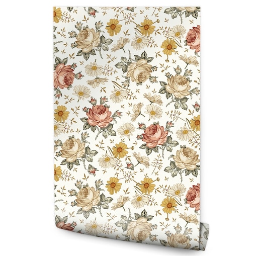 Tapeta Kwiaty Rumianek Róże w Stylu Vintage