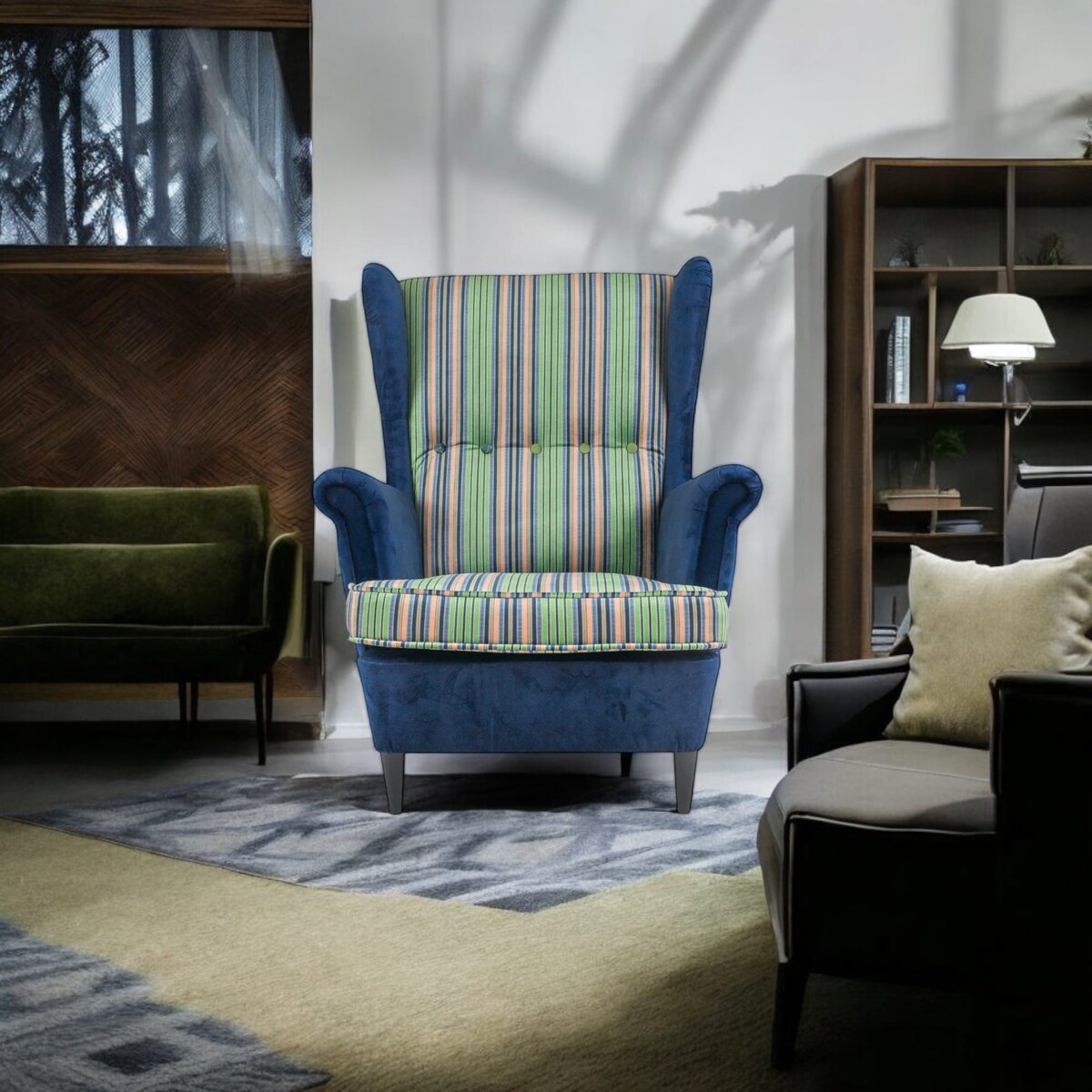 Fotel uszak Cambridge velvet – elegancki fotel wypoczynkowy do salonu i sypialni z autorskim wzorem