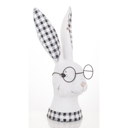 Figurka ceramiczna - popiersie króliczka w okularach i uszkach w kratkę