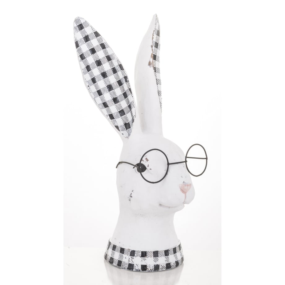 Figurka ceramiczna - popiersie króliczka w okularach i uszkach w kratkę