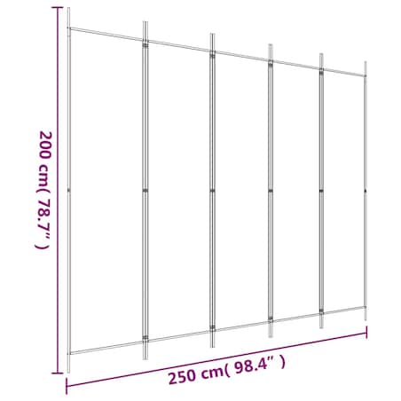 vidaXL Parawan 5-panelowy, biały, 250x200 cm, tkanina