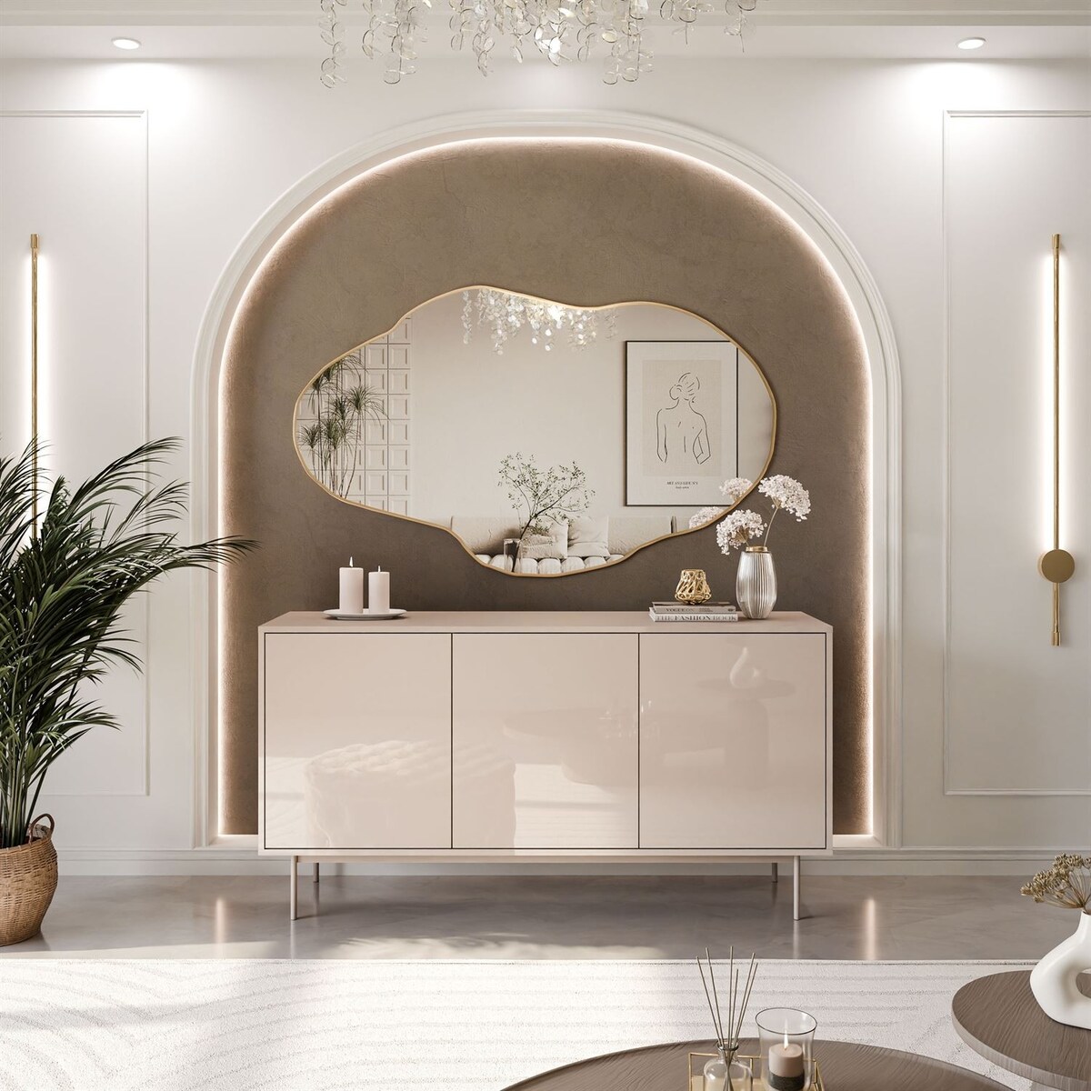 Trzydrzwiowa komoda SANAYI kaszmir połysk, na stelażu